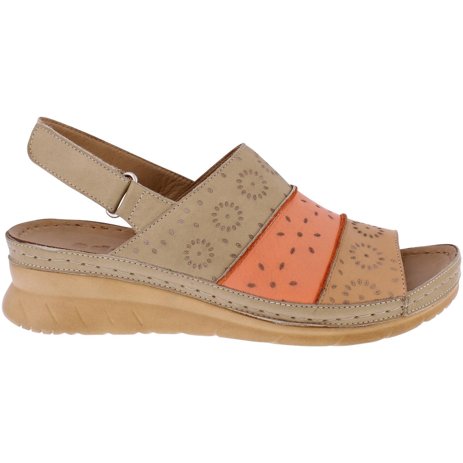 Adesso A7886 - Aspen Ladies Orange Toffee Leather Touch Fastening Sandals