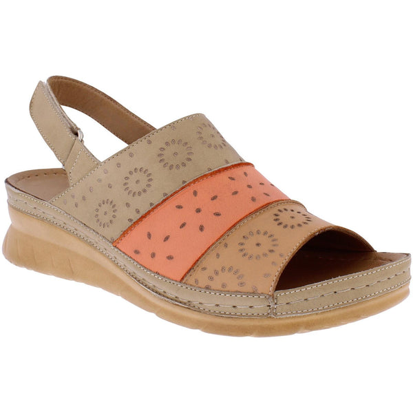 Adesso A7886 - Aspen Ladies Orange Toffee Leather Touch Fastening Sandals