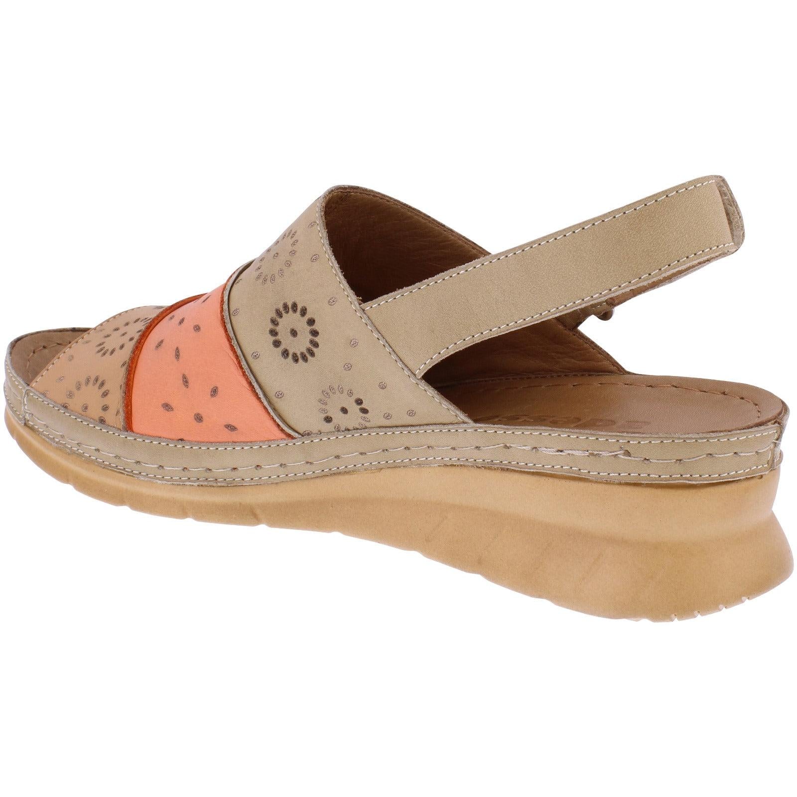 Adesso A7886 - Aspen Ladies Orange Toffee Leather Touch Fastening Sandals