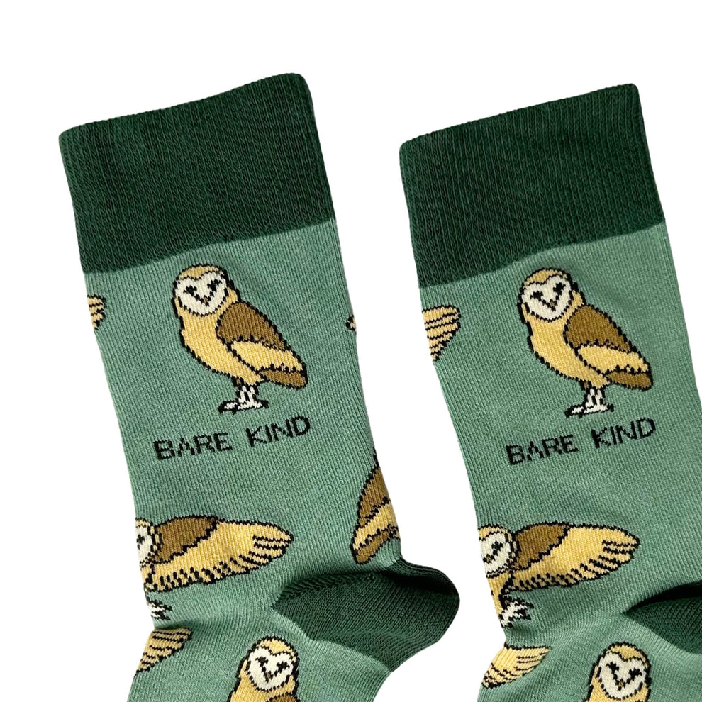 Barekind Save The Barn Owls bamboo socks with illustrated owl design and 