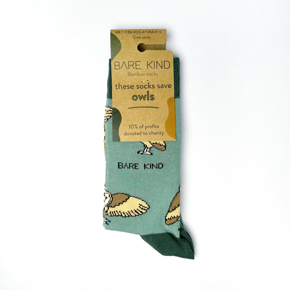 Barekind Save The Barn Owls bamboo socks with owl design and 