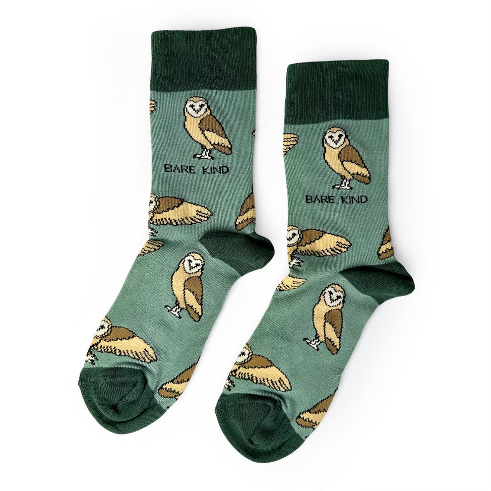 Barekind Save The Barn Owls bamboo socks with owl and 