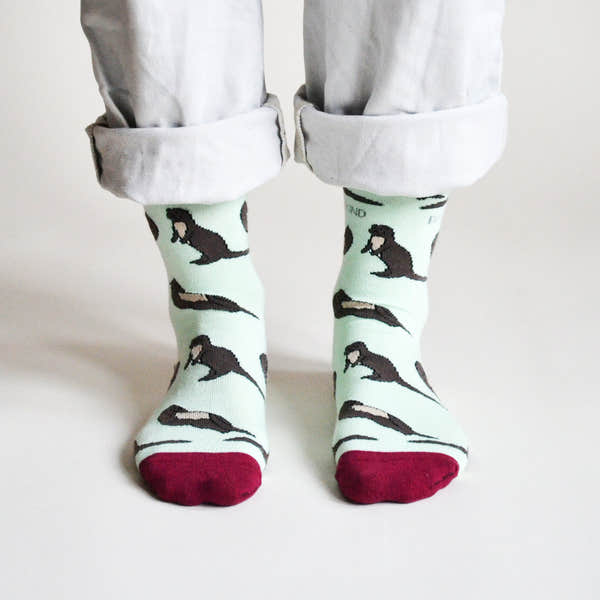 Barekind Save The Otters bamboo socks with otter pattern and red toes, eco-friendly and comfortable.