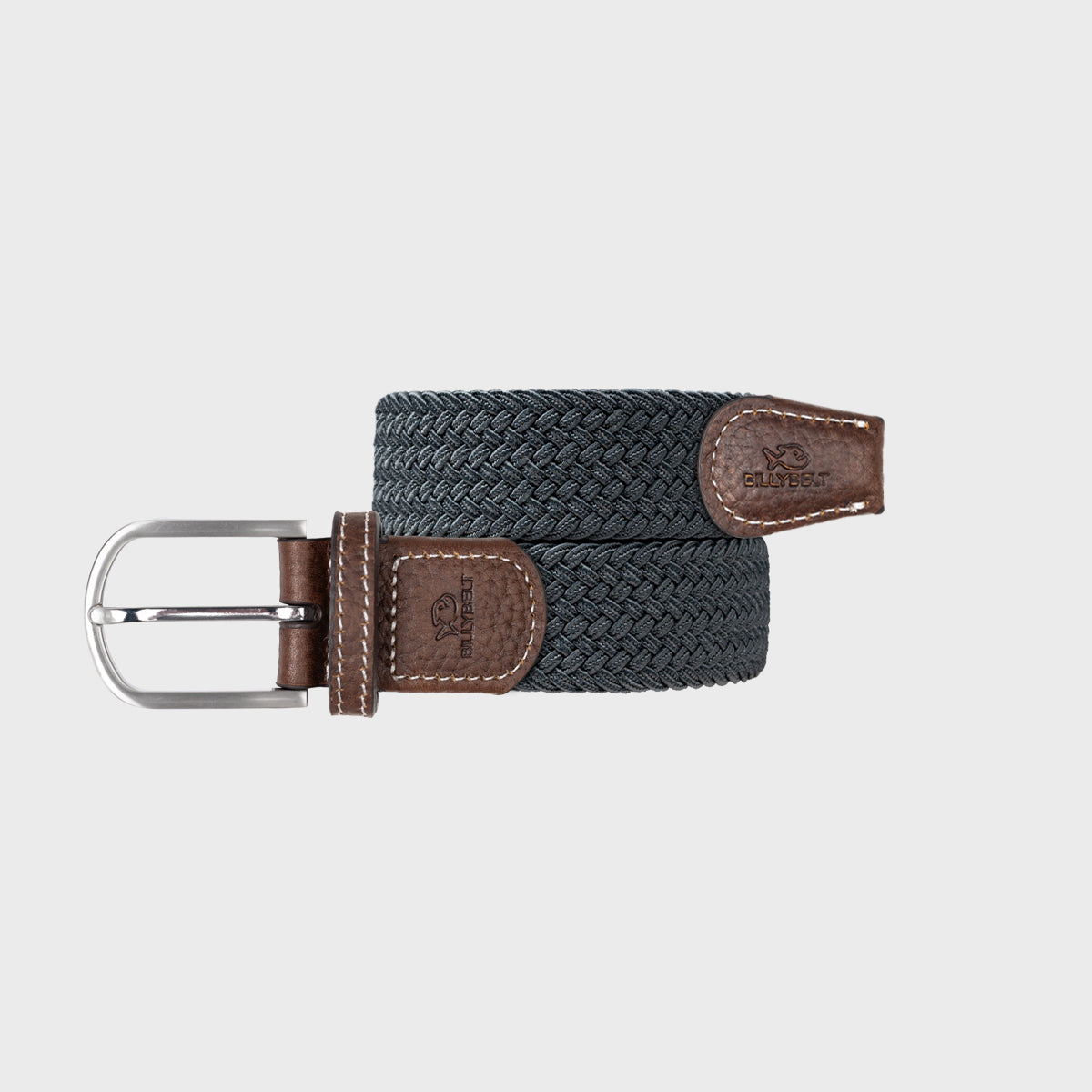 BillyBelt plain woven belt with brown leather accents and silver buckle, stylish and adjustable.