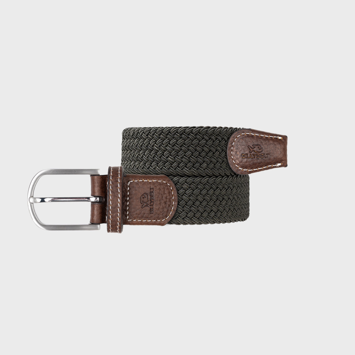 BillyBelt plain woven belt with leather accents and metal buckle, stylish and durable accessory for casual or formal wear.