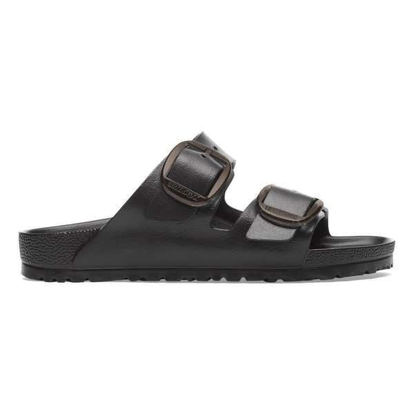 Birkenstock Arizona EVA sandals for women with black narrow straps, adjustable buckles, arch support, and lightweight waterproof design.