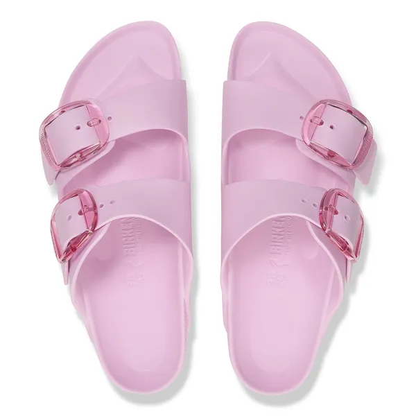 Birkenstock Arizona Big Buckle EVA sandals for women, fondant pink color with arch support and adjustable buckle straps.