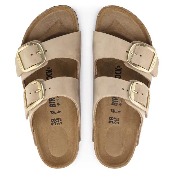 Birkenstock Arizona Big Buckle women's narrow nubuck sandals with arch support and adjustable buckle straps.