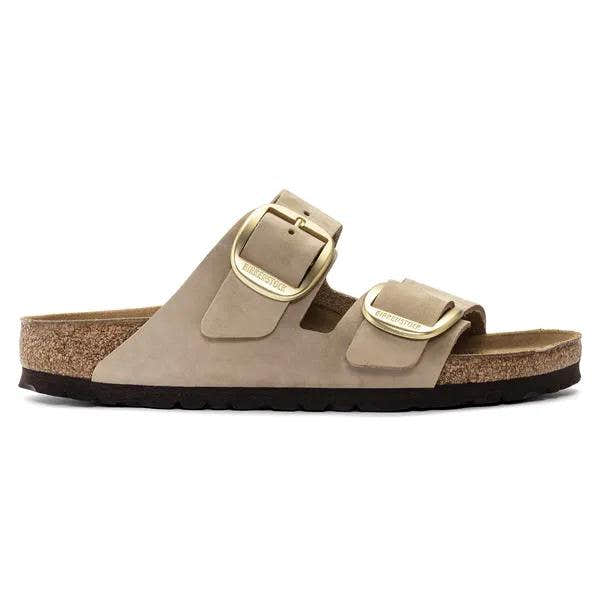 Birkenstock Arizona Big Buckle women’s narrow nubuck sandal with arch support and adjustable buckle straps.