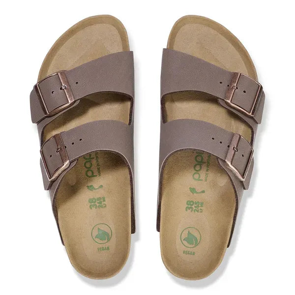 Birkenstock Arizona Flex Platform women's narrow mocha slide sandals with arch support and buckle straps.