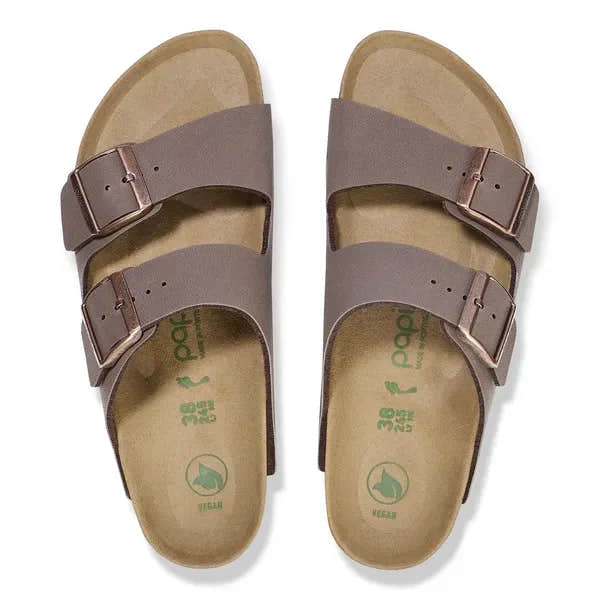 Birkenstock Arizona Flex Platform women's narrow mocha slide sandals with arch support and buckle straps.