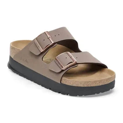 Birkenstock Arizona Flex Platform Ladies Narrow Mocha Buckle Sandals with arch support and adjustable straps.