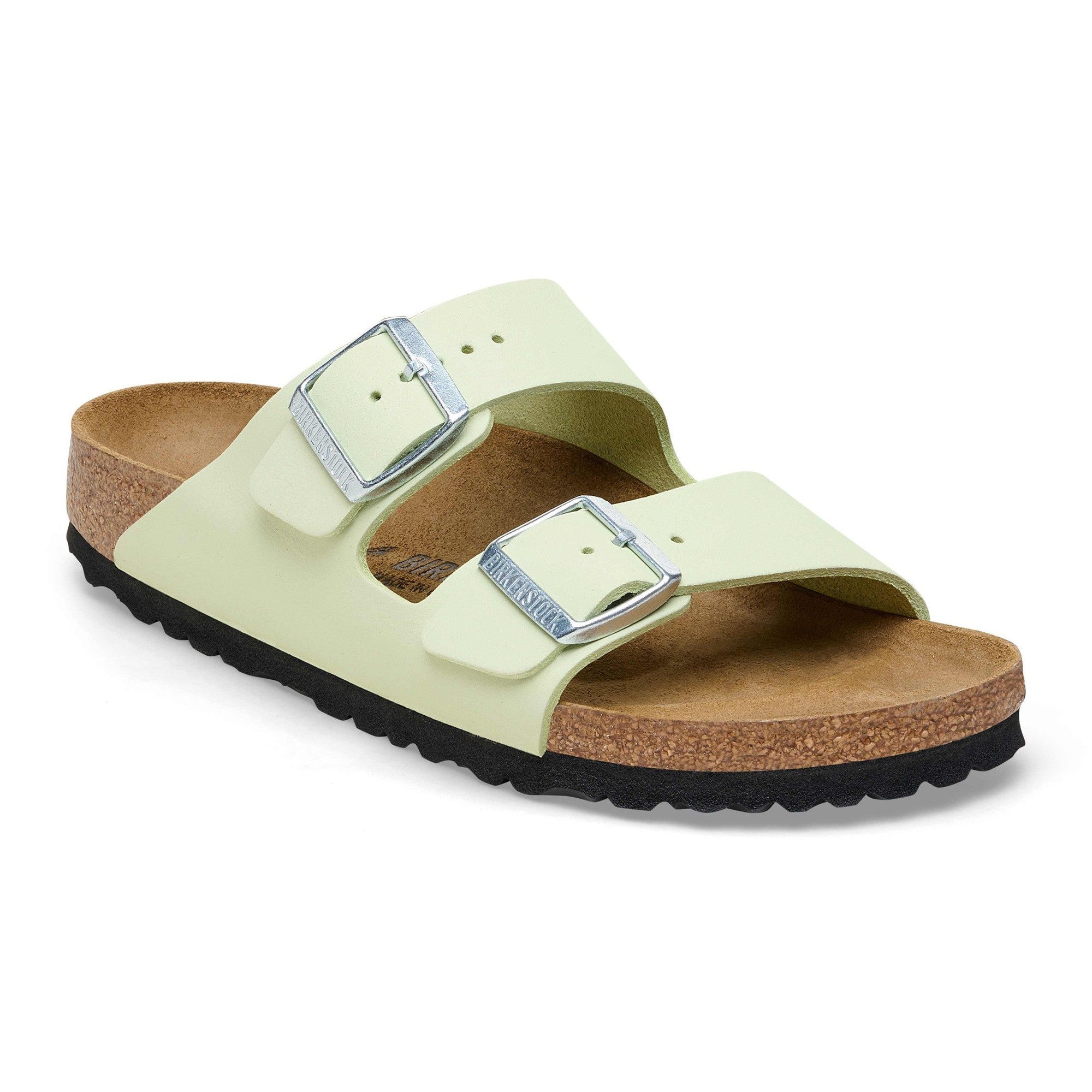Birkenstock Arizona Leather Ladies Narrow Faded Lime Nubuck Arch Support Buckle Sandals-elevate your sole