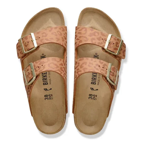 Women's Birkenstock Arizona Synthetics Leo Pecan Buckle Sandals with arch support and narrow fit.