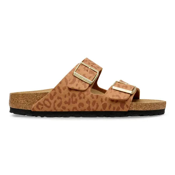 Birkenstock Arizona Synthetics Ladies Narrow Leo Pecan Buckle Sandals with arch support