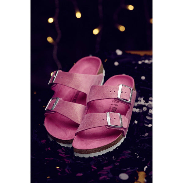 Birkenstock Arizona VL Shimmering 1024218 Ladies Fuchsia Tulip Suede Arch Support Slip On Sandals-elevate your sole