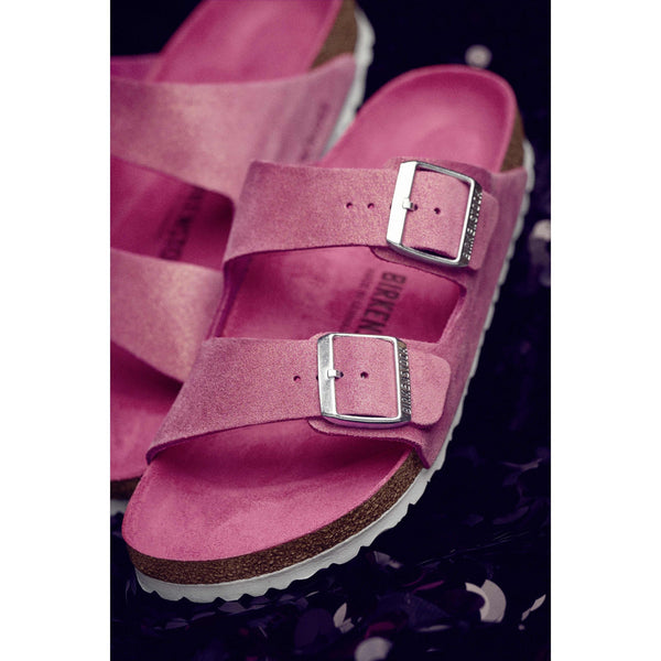 Birkenstock Arizona VL Shimmering 1024218 Ladies Fuchsia Tulip Suede Arch Support Slip On Sandals-elevate your sole