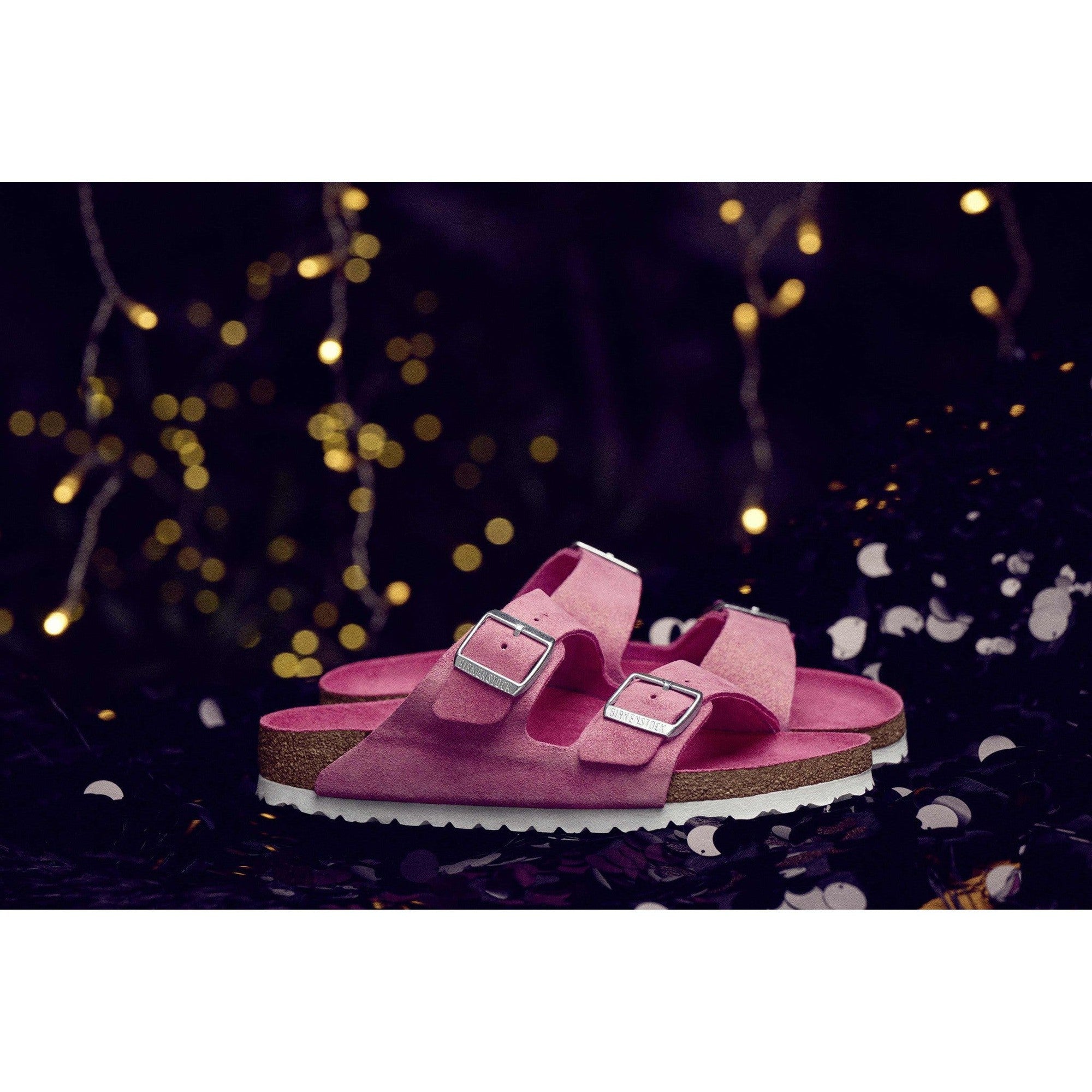 Birkenstock Arizona VL Shimmering 1024218 Ladies Fuchsia Tulip Suede Arch Support Slip On Sandals-elevate your sole