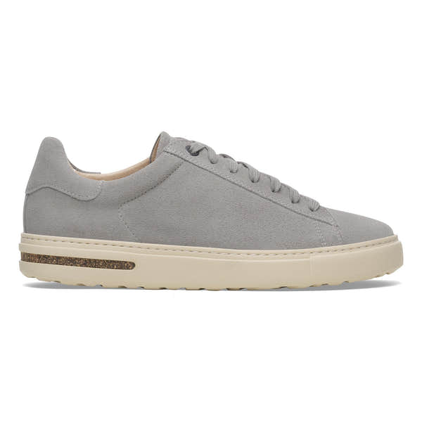 Birkenstock Bend Low Ladies Stone Coin suede lace-up trainers with arch support and beige outsole.