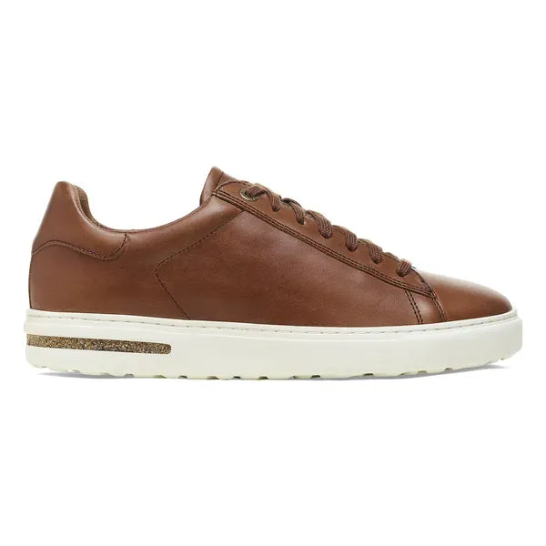 Birkenstock Bend Low Leather unisex cognac lace-up shoes with arch support and white sole.