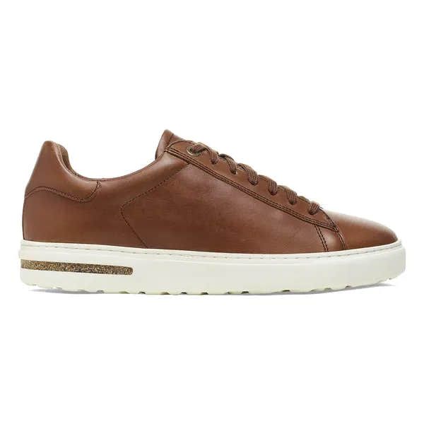 Birkenstock Bend Low Leather unisex cognac lace-up shoes with arch support and white sole.