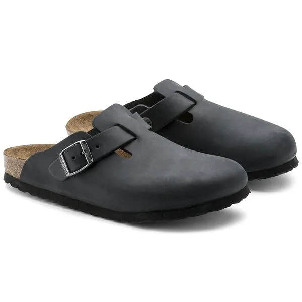 Birkenstock Boston Mens Black Leather Arch Support Slip On Mules-elevate your sole