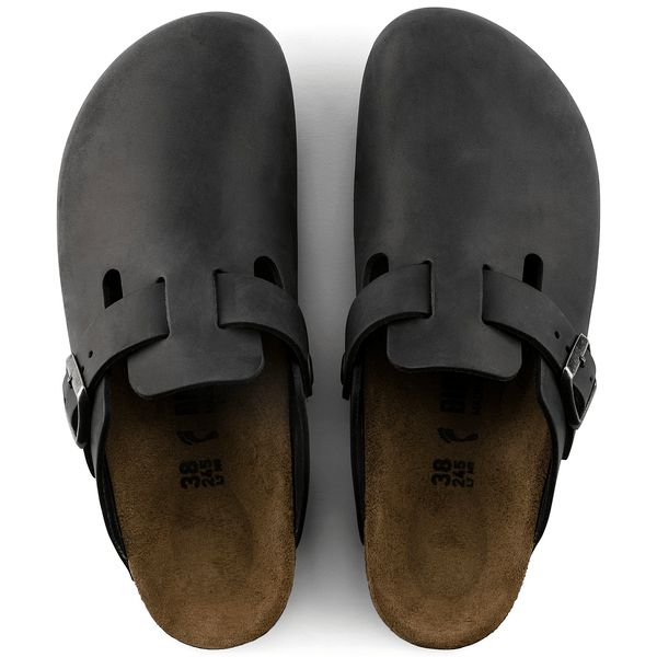 Birkenstock Boston Mens Black Leather Arch Support Slip On Mules-elevate your sole