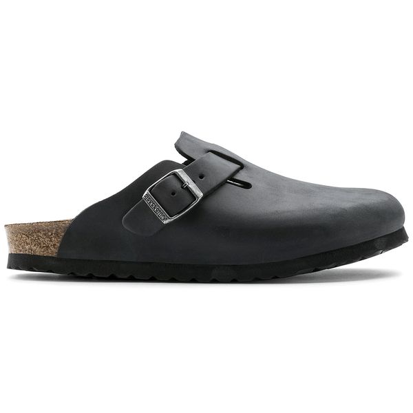 Birkenstock Boston Mens Black Leather Arch Support Slip On Mules-elevate your sole