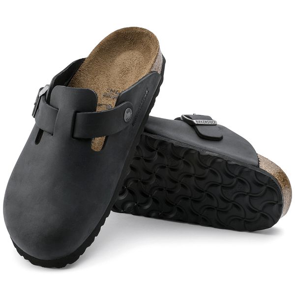 Birkenstock Boston Mens Black Leather Arch Support Slip On Mules-elevate your sole