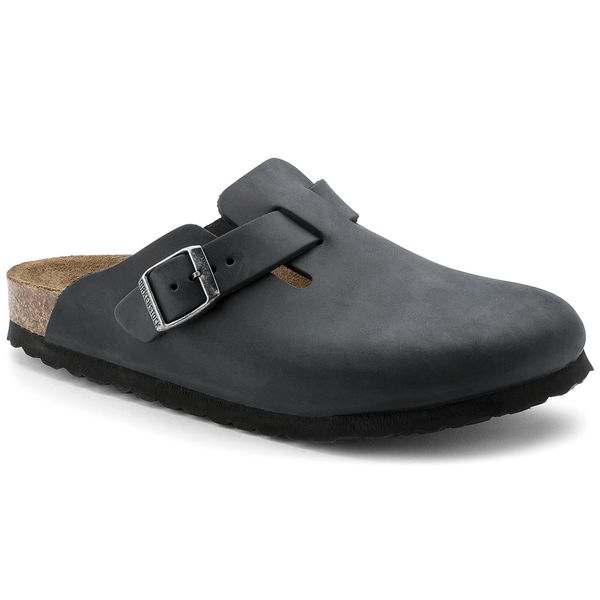 Birkenstock Boston Mens Black Leather Arch Support Slip On Mules-elevate your sole