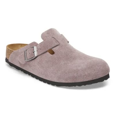 Birkenstock Boston Suede Leather Ladies Narrow Faded Purple Suede Buckle Slip Ons-elevate your sole