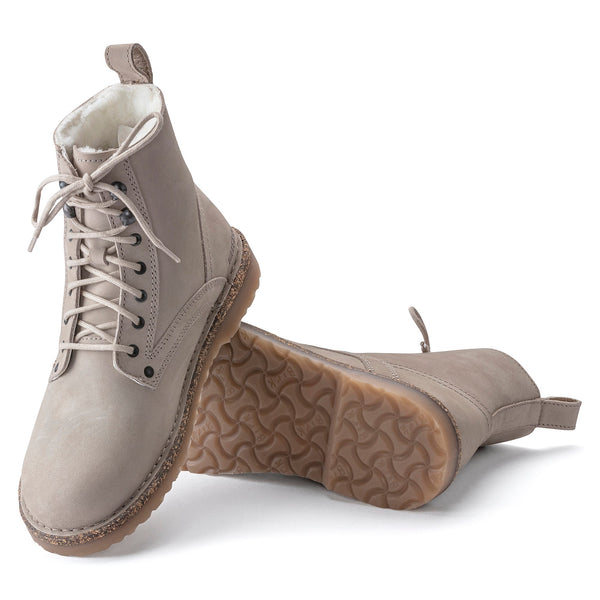 Birkenstock Bryson Shearling Ladies Beige Nubuck Arch Support Lace Up Ankle Boots-elevate your sole