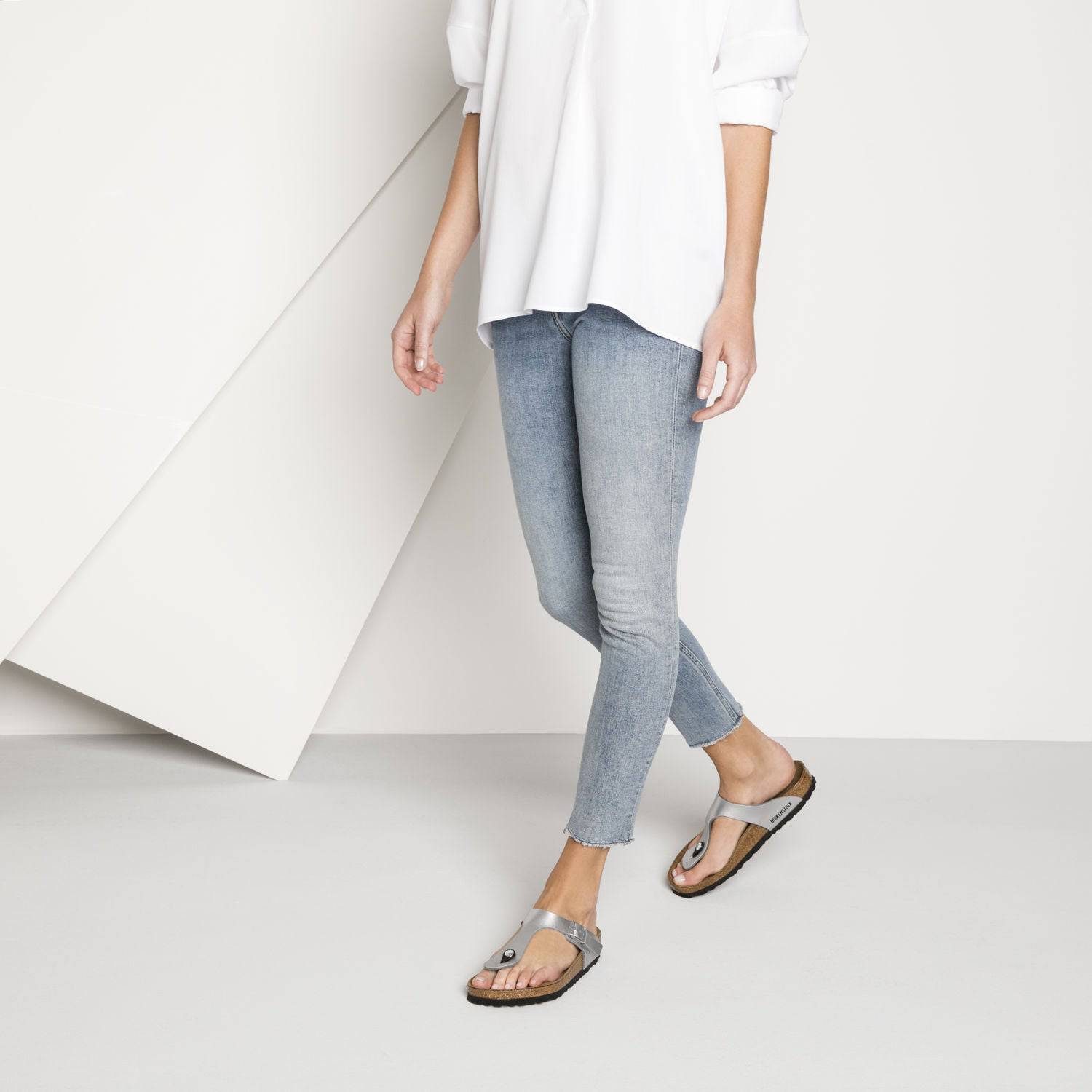 Birkenstock Gizeh BF 43851 Ladies Silver Regular Fit Arch Support Slip On Sandals-elevate your sole