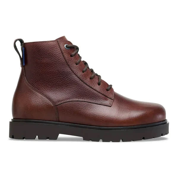 Birkenstock Highwood Lace Mid Mens Brown Leather Waterproof Ankle Boots with Arch Support and Lace-Up Design.