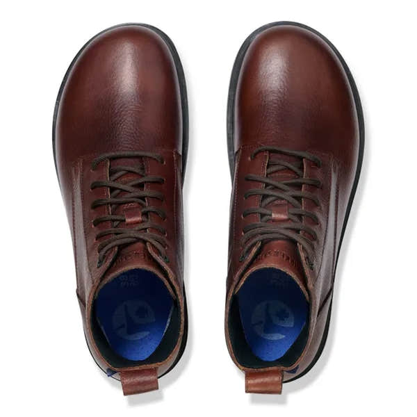 Birkenstock Highwood Lace Mid Men's Waterproof Leather Ankle Boots, brown, arch support, lace-up, slip-resistant soles.