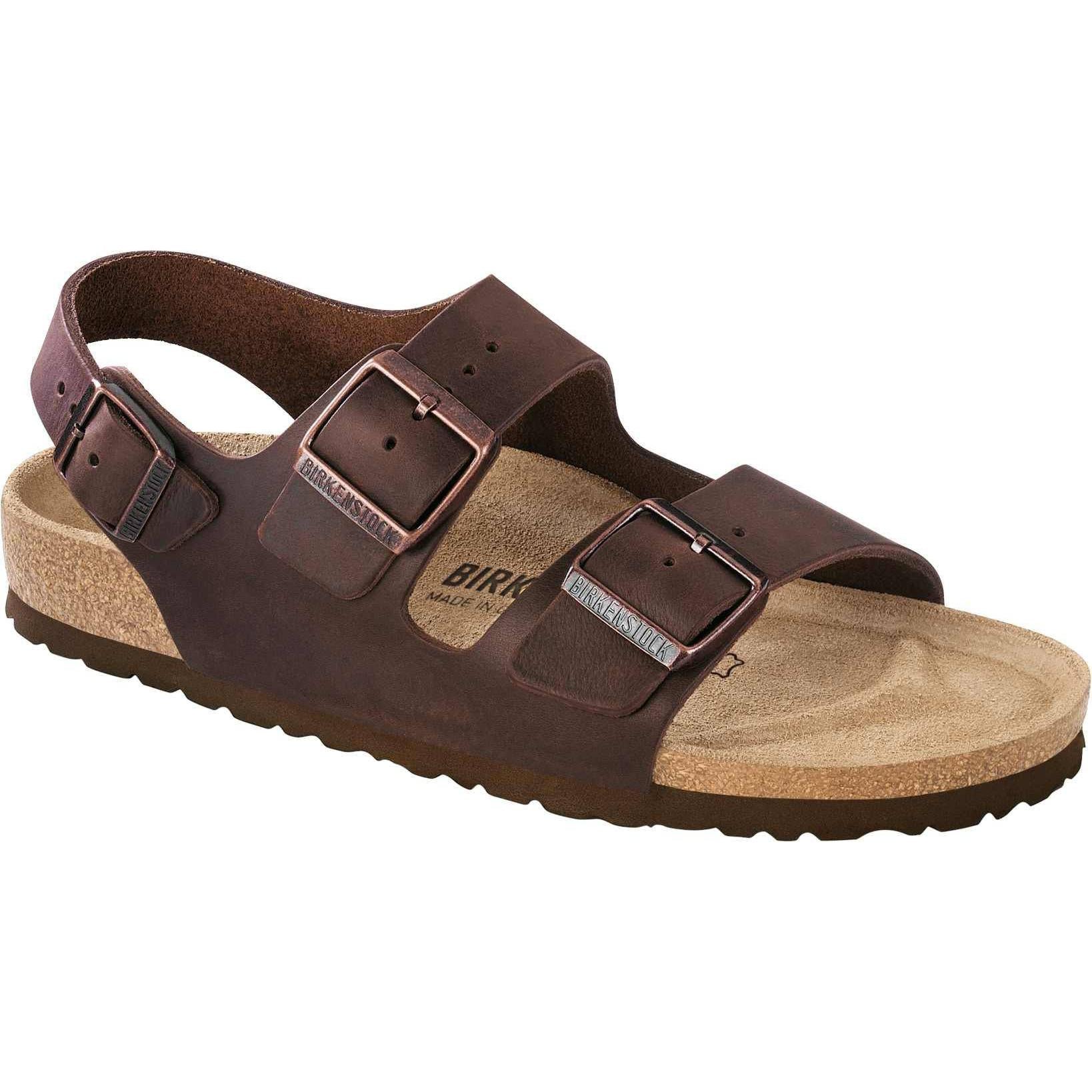 Birkenstock Milano Mens Oiled Habana Brown Leather Arch Support Buckle Sandals-elevate your sole