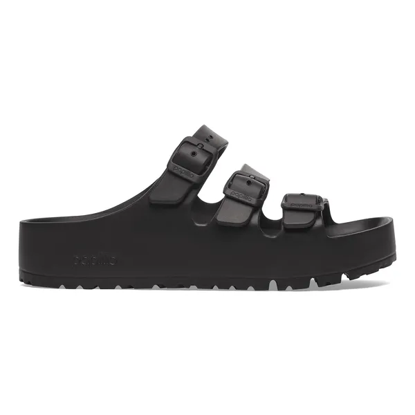 Birkenstock Papillio Florida EVA III Flex Platform women's narrow black sandal with arch support and buckle straps.