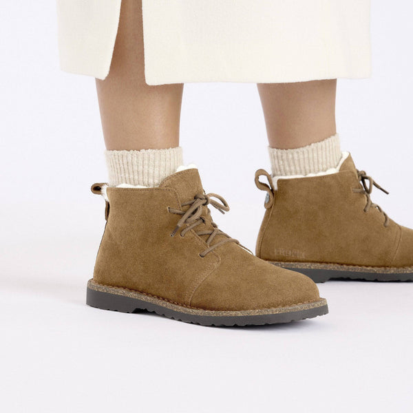 Birkenstock Uppsala Shearling Suede Ladies Dark Tea Suede Lace Up Ankle Boots-elevate your sole