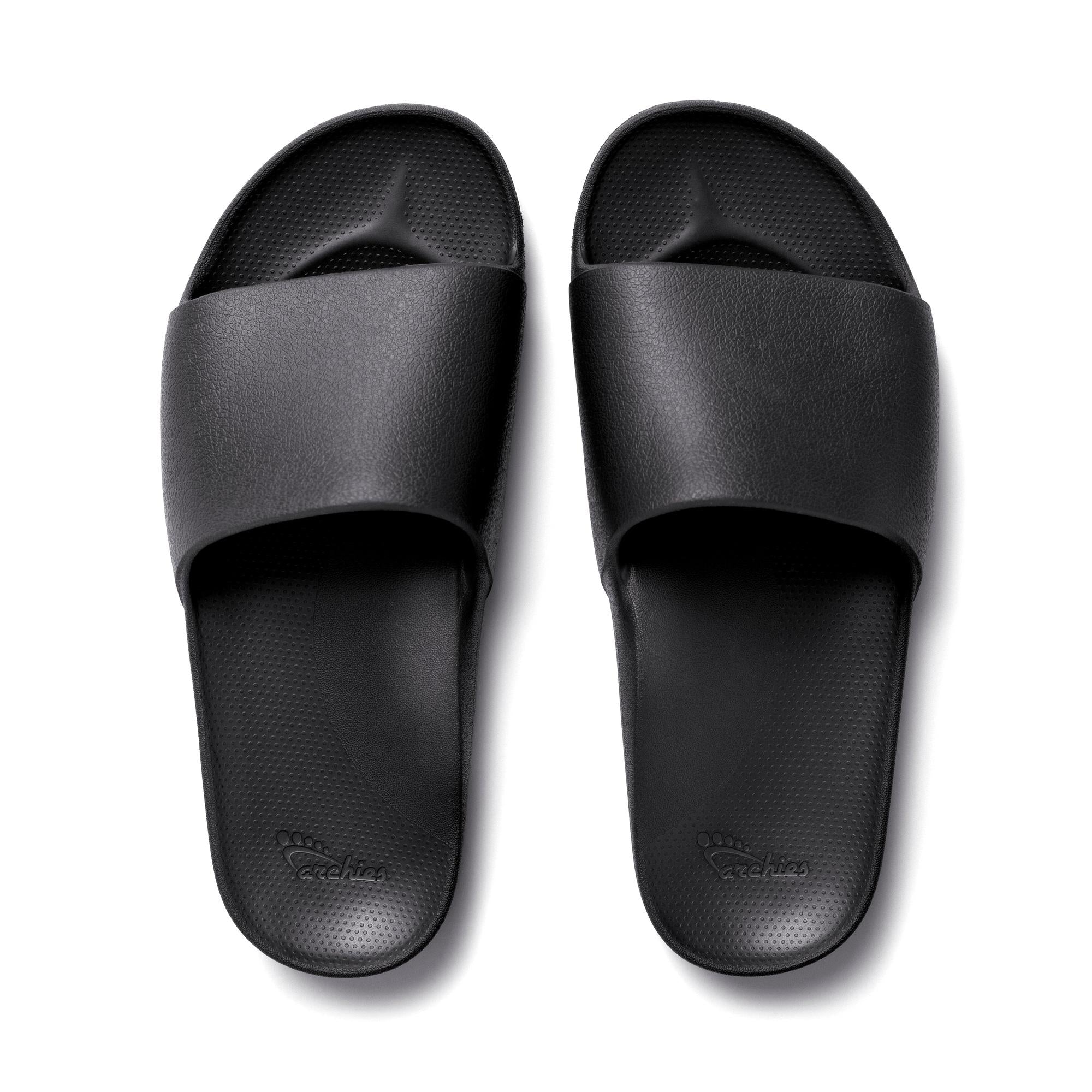Archies Arch Support Slides Classic Unisex Black Waterproof Arch Support Slider Sandals