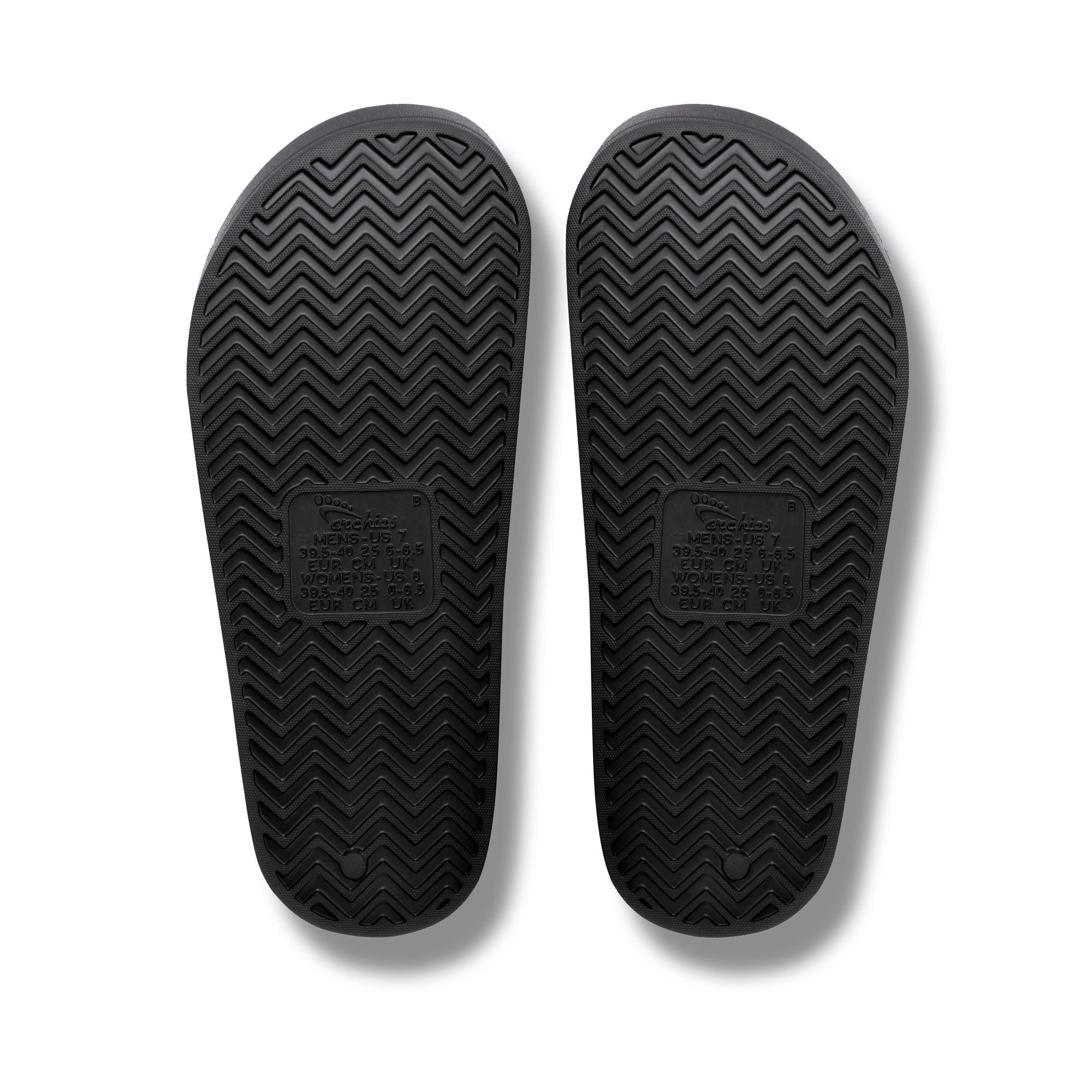 Archies Arch Support Slides Classic Unisex Black Waterproof Arch Support Slider Sandals