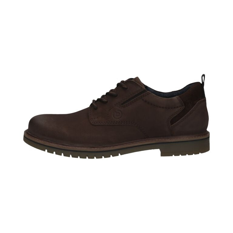 Bugatti Barton Evo men's dark brown nubuck lace-up dress shoes with a sleek design and sturdy sole.