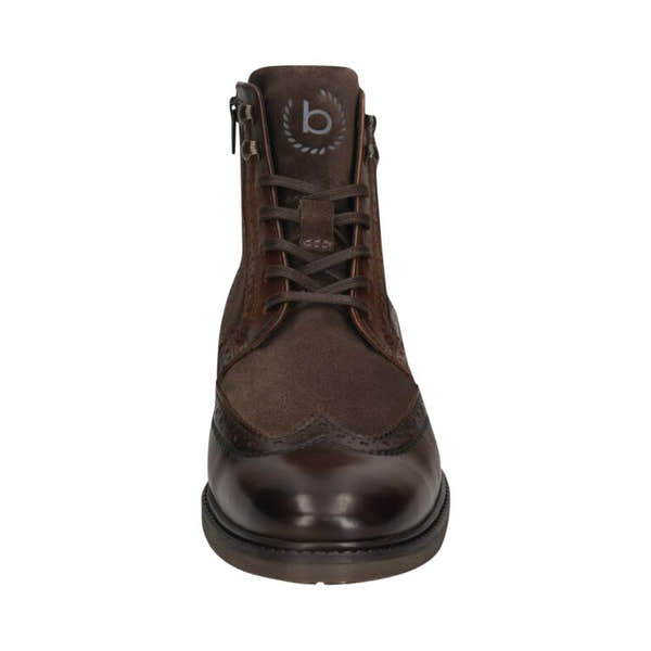 Bugatti Marcello Eco men's dark brown and dark grey leather ankle boot with zip and lace-up closure.