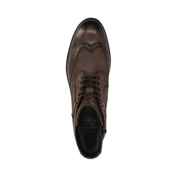 Bugatti Marcello Eco men's dark brown and dark grey leather ankle boots with zip and lace-up closure.