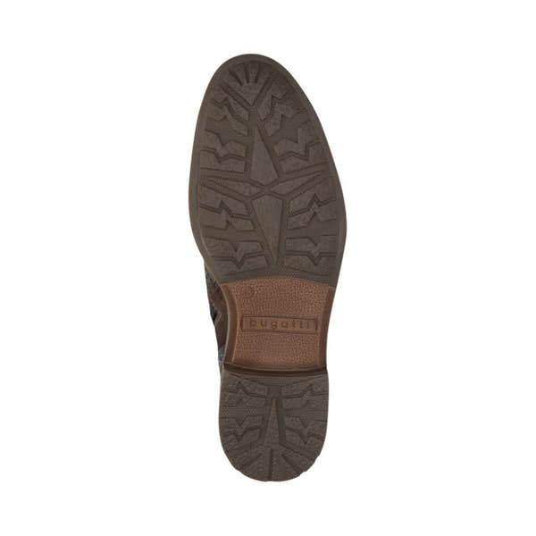 Bugatti Marcello Eco men's dark brown and grey leather ankle boots with zip and lace closure, durable sole with tread pattern.