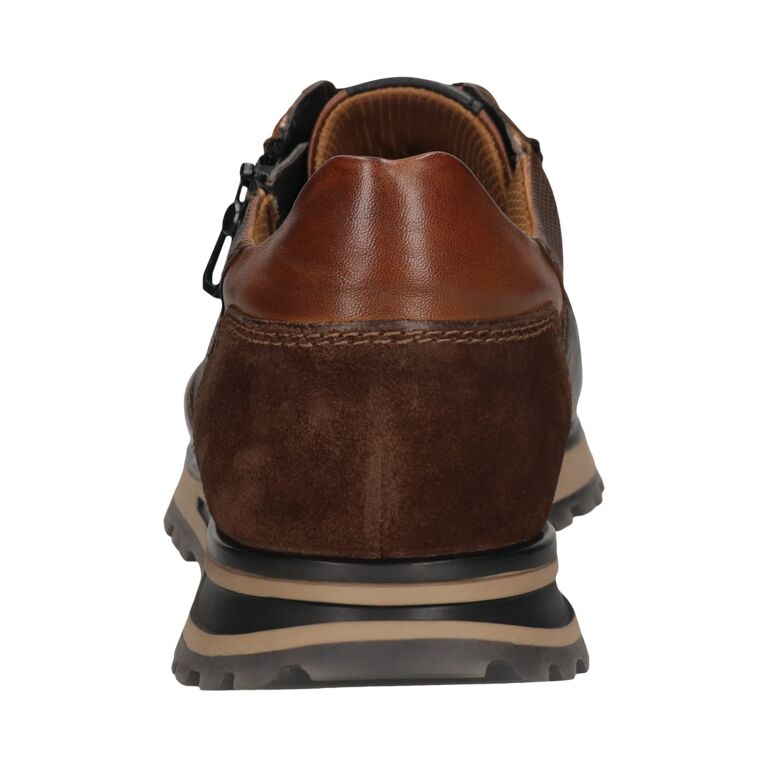Bugatti Philip men's brown leather zip and lace trainers, sporty casual footwear with chunky sole and mixed textures.