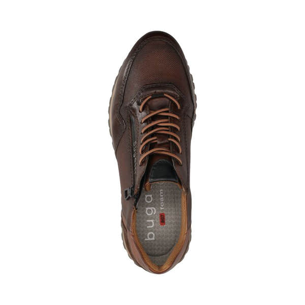 Men's brown leather Bugatti Philip 331-AG809-4100-6000 trainers with zip and lace closure, stylish and comfortable casual footwear.