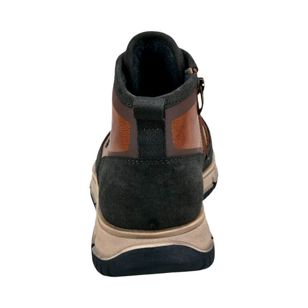 Bugatti men's Cognac zip and lace ankle boots with black suede accents and rugged sole.