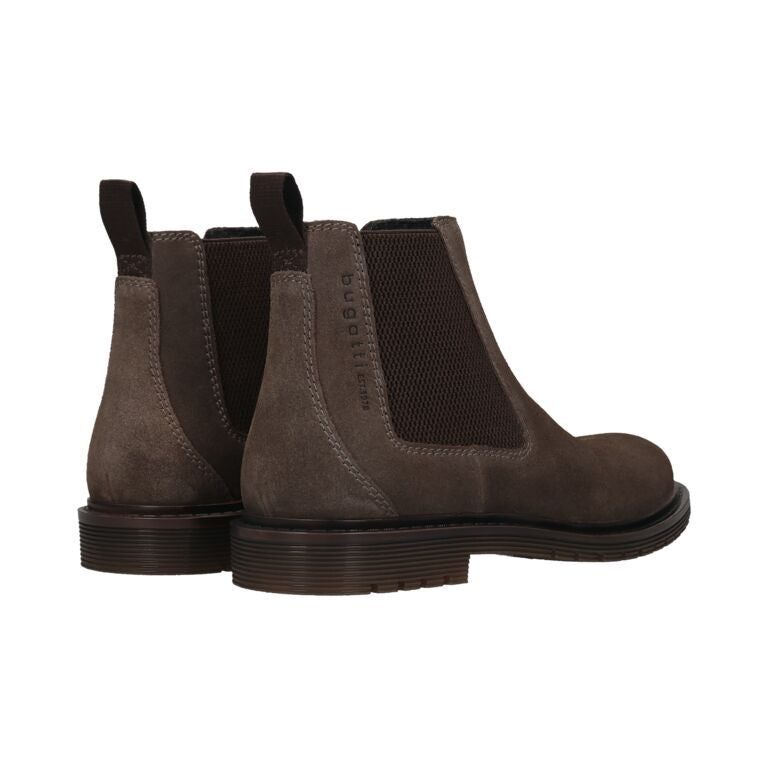 Bugatti Veda Evo men's dark grey suede pull-on ankle boots with rubber soles and elastic side panels.