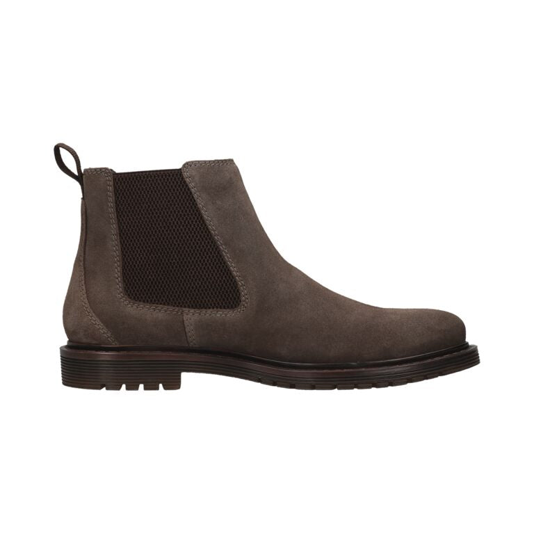 Bugatti Veda Evo men's dark grey suede pull-on ankle boots with elastic side panels and rugged sole.