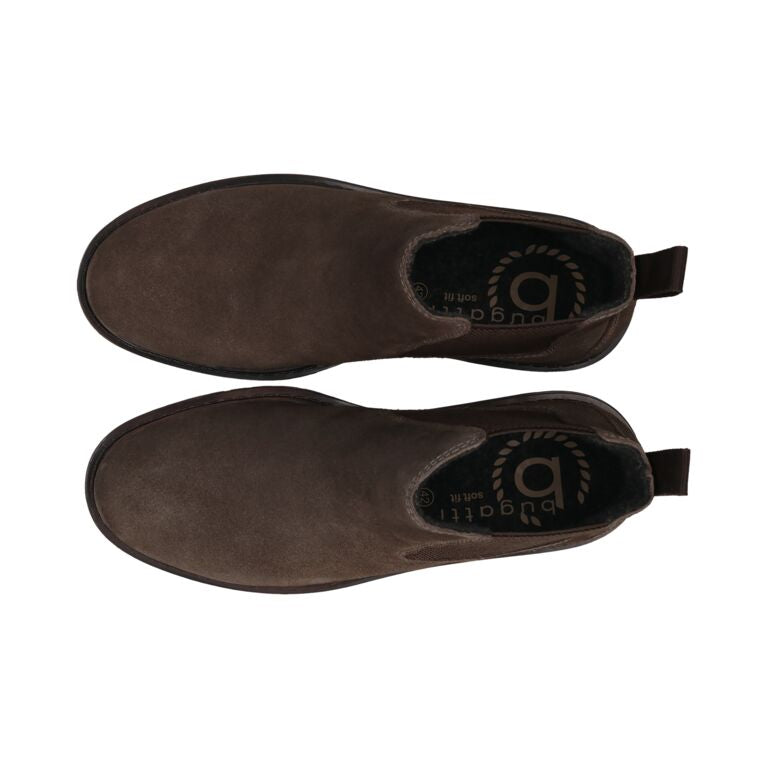 Bugatti Veda Evo men's dark grey suede pull-on ankle boots, stylish slip-on footwear with a sleek design.
